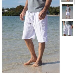 Cotton Natural White Drawstring Beach Shorts Bermuda lightweight XXXL NWOT